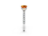 White gold Cushion Cut Citrine Pave Band Solitaire Ring with Four-Prong Setting_26