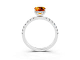White gold Cushion Cut Citrine Pave Band Solitaire Ring with Four-Prong Setting_27