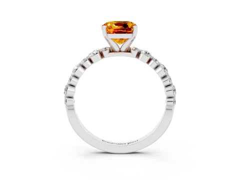 White gold Cushion Cut Citrine Prong Set Engagement Ring with Pavé Band_3