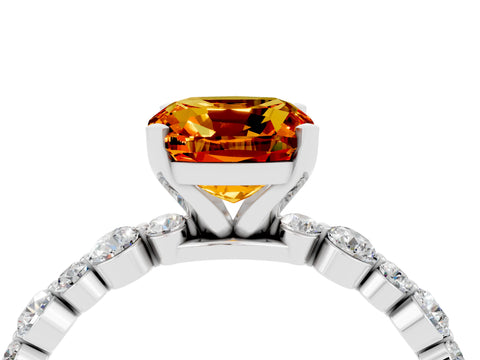 White gold Cushion Cut Citrine Prong Set Engagement Ring with Pavé Band_4
