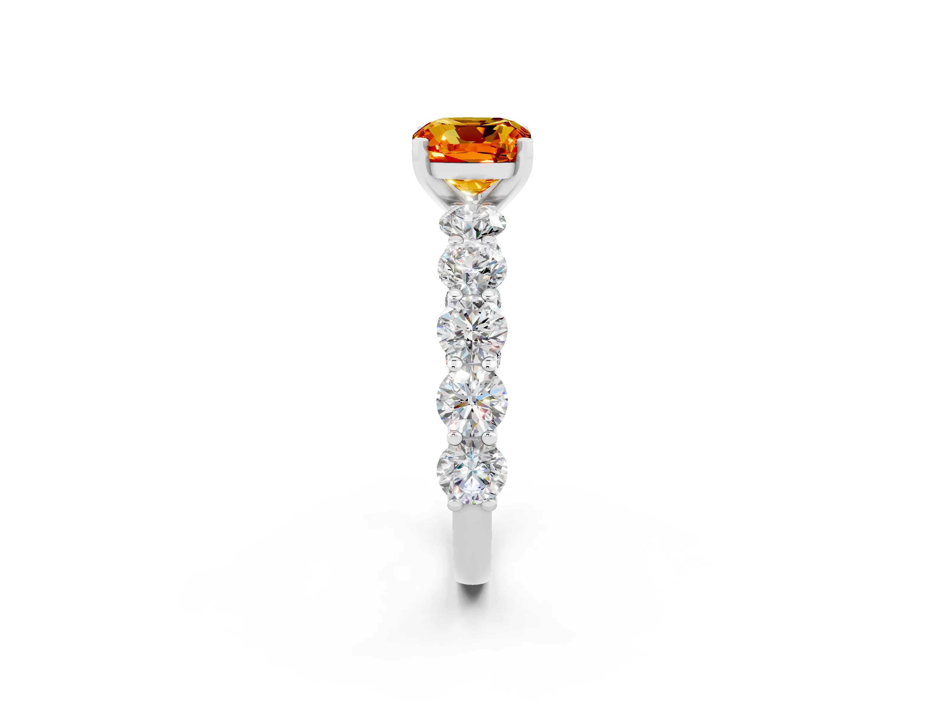White gold Cushion Cut Citrine Prong Setting with Side Stones on a Pave Band_2