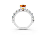White gold Cushion Cut Citrine Prong Setting with Side Stones on a Pave Band_3