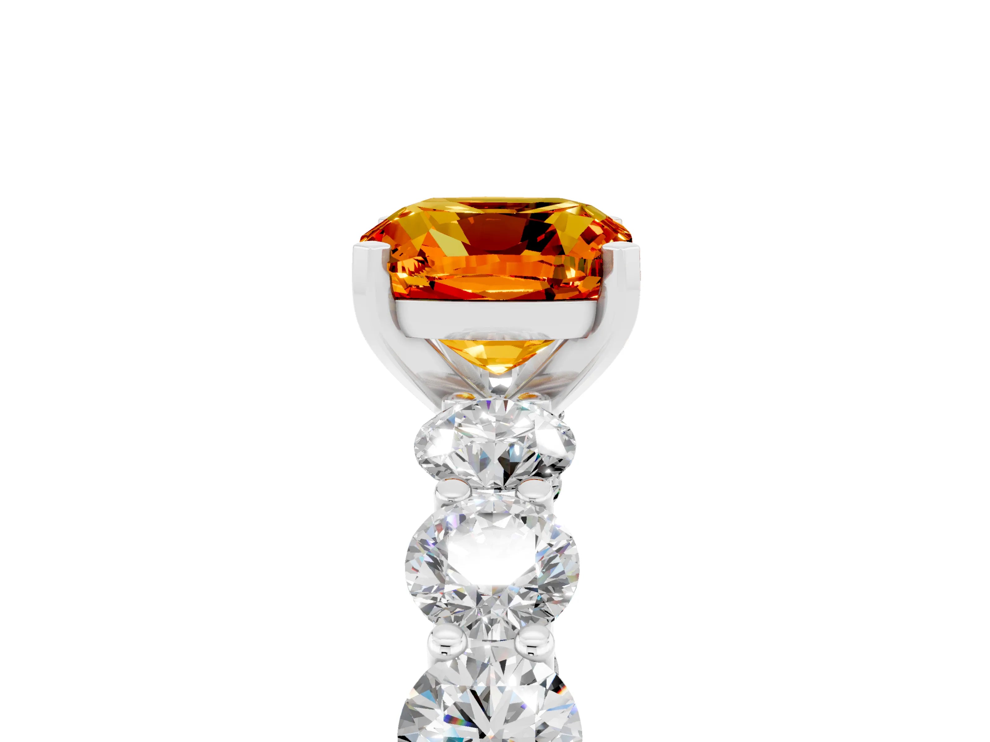 White gold Cushion Cut Citrine Prong Setting with Side Stones on a Pave Band_5