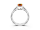 White gold Cushion Cut Citrine Ring with Milgrain Pavé Band and Four-Prong Setting_15