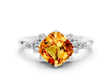 White gold Cushion Cut Citrine Ring with Side Stones and Four-Prong Setting_36