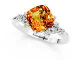 White gold Cushion Cut Citrine Ring with Side Stones and Four-Prong Setting_37