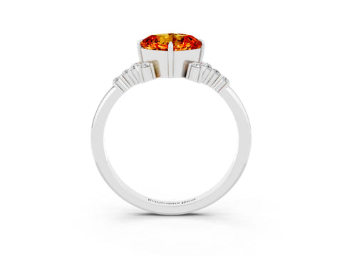 White gold Cushion Cut Citrine Ring with Side Stones and Four-Prong Setting_39