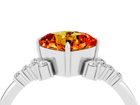 White gold Cushion Cut Citrine Ring with Side Stones and Four-Prong Setting_40