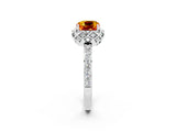 White gold Cushion Cut Citrine Scalloped Halo Engagement Ring with Round Shared Prong Band_26