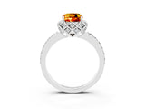 White gold Cushion Cut Citrine Scalloped Halo Engagement Ring with Round Shared Prong Band_27