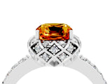 White gold Cushion Cut Citrine Scalloped Halo Engagement Ring with Round Shared Prong Band_28