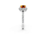 White gold Cushion Cut Citrine Scalloped Halo Engagement Ring with Round Shared Prong Band_38