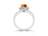 White gold Cushion Cut Citrine Scalloped Halo Engagement Ring with Round Shared Prong Band_39