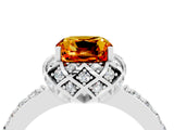 White gold Cushion Cut Citrine Scalloped Halo Engagement Ring with Round Shared Prong Band_40