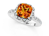 White gold Cushion Cut Citrine Scalloped Halo Engagement Ring with Round Shared Prong Band_97