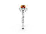 White gold Cushion Cut Citrine Scalloped Halo Engagement Ring with Round Shared Prong Band_98