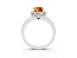White gold Cushion Cut Citrine Scalloped Halo Engagement Ring with Round Shared Prong Band_99