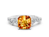 White gold Cushion Cut Citrine Scattered Round Accent Ring with Prong Setting_36