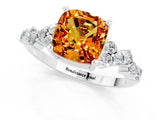 White gold Cushion Cut Citrine Scattered Round Accent Ring with Prong Setting_37