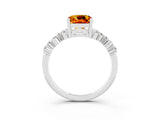 White gold Cushion Cut Citrine Scattered Round Accent Ring with Prong Setting_39