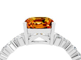 White gold Cushion Cut Citrine Scattered Round Accent Ring with Prong Setting_40