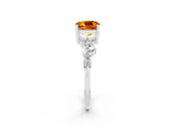White gold Cushion Cut Citrine Scattered Round Accent Ring with Prong Setting_62