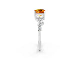 White gold Cushion Cut Citrine Scattered Round Accent Ring with Prong Setting_62