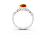 White gold Cushion Cut Citrine Scattered Round Accent Ring with Prong Setting_63