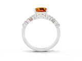 White gold Cushion Cut Citrine Scattered Round Accent Ring with Prong Setting_63