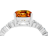 White gold Cushion Cut Citrine Scattered Round Accent Ring with Prong Setting_64