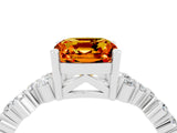 White gold Cushion Cut Citrine Scattered Round Accent Ring with Prong Setting_64