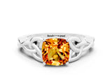 White gold Cushion Cut Citrine Solitaire Celtic Knot Ring with Four-Prong Setting_12
