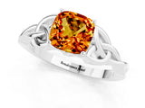 White gold Cushion Cut Citrine Solitaire Celtic Knot Ring with Four-Prong Setting_13