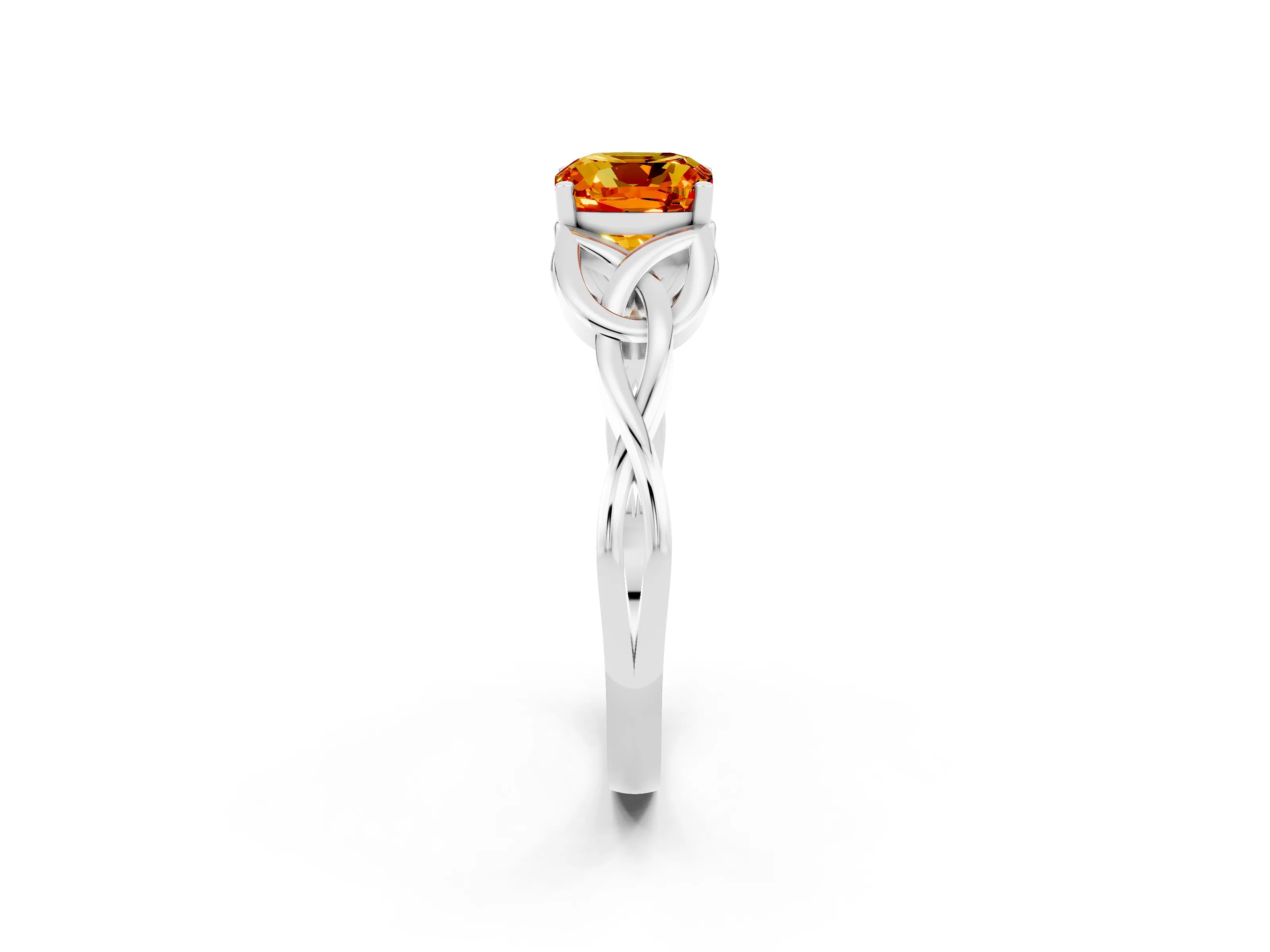 White gold Cushion Cut Citrine Solitaire Celtic Knot Ring with Four-Prong Setting_14