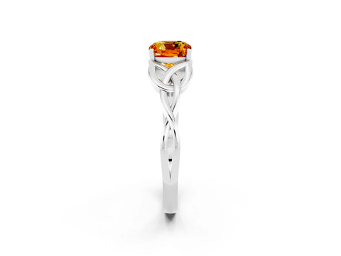 White gold Cushion Cut Citrine Solitaire Celtic Knot Ring with Four-Prong Setting_14