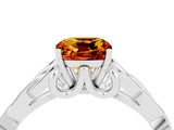 White gold Cushion Cut Citrine Solitaire Celtic Knot Ring with Four-Prong Setting_16