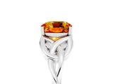 White gold Cushion Cut Citrine Solitaire Celtic Knot Ring with Four-Prong Setting_17