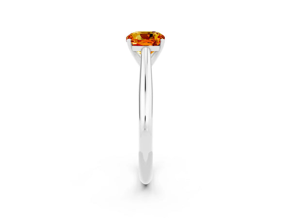 White gold Cushion Cut Citrine Solitaire Engagement Ring with Cathedral Setting and Four-Prong Mount
