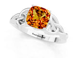White gold Cushion Cut Citrine Solitaire Engagement Ring with Celtic Knot Band and Four-Prong Setting_1