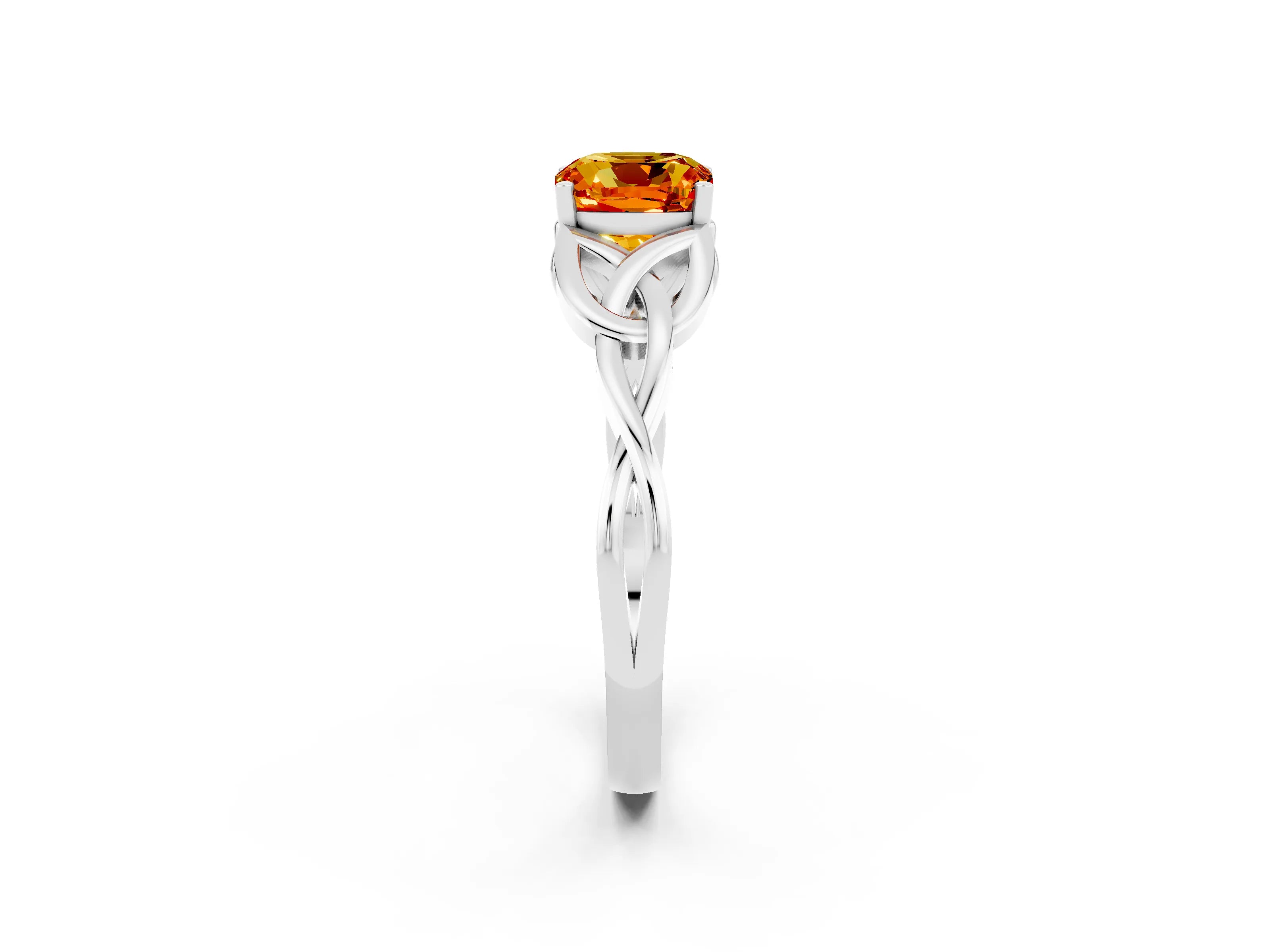 White gold Cushion Cut Citrine Solitaire Engagement Ring with Celtic Knot Band and Four-Prong Setting_2