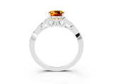 White gold Cushion Cut Citrine Solitaire Engagement Ring with Celtic Knot Band and Four-Prong Setting_3