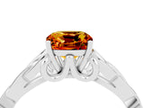 White gold Cushion Cut Citrine Solitaire Engagement Ring with Celtic Knot Band and Four-Prong Setting_4