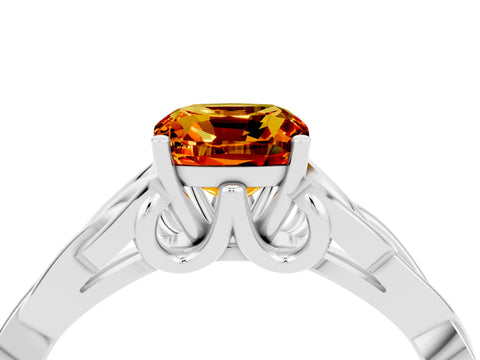 White gold Cushion Cut Citrine Solitaire Engagement Ring with Celtic Knot Band and Four-Prong Setting_4