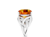 White gold Cushion Cut Citrine Solitaire Engagement Ring with Celtic Knot Band and Four-Prong Setting_5