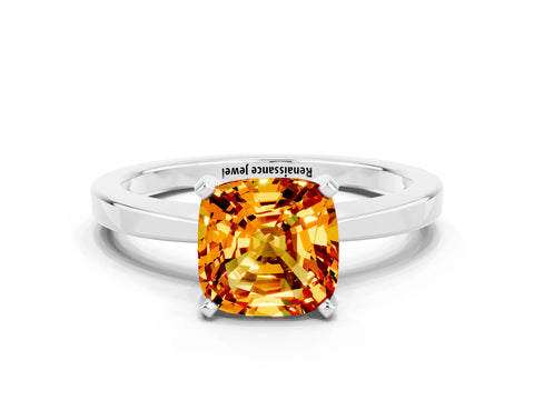 White gold Cushion Cut Citrine Solitaire Engagement Ring with Classic Band and Four-Prong Setting_24