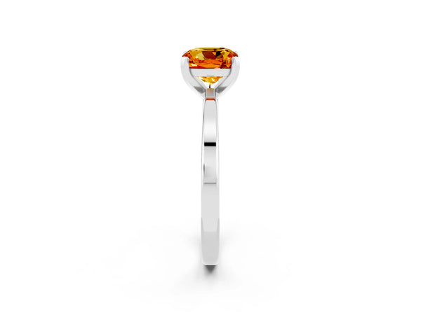 Platinum Cushion Cut Citrine Solitaire Engagement Ring with Classic Band and Four-Prong Setting