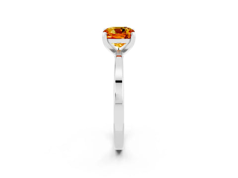 White gold Cushion Cut Citrine Solitaire Engagement Ring with Classic Band and Four-Prong Setting_26