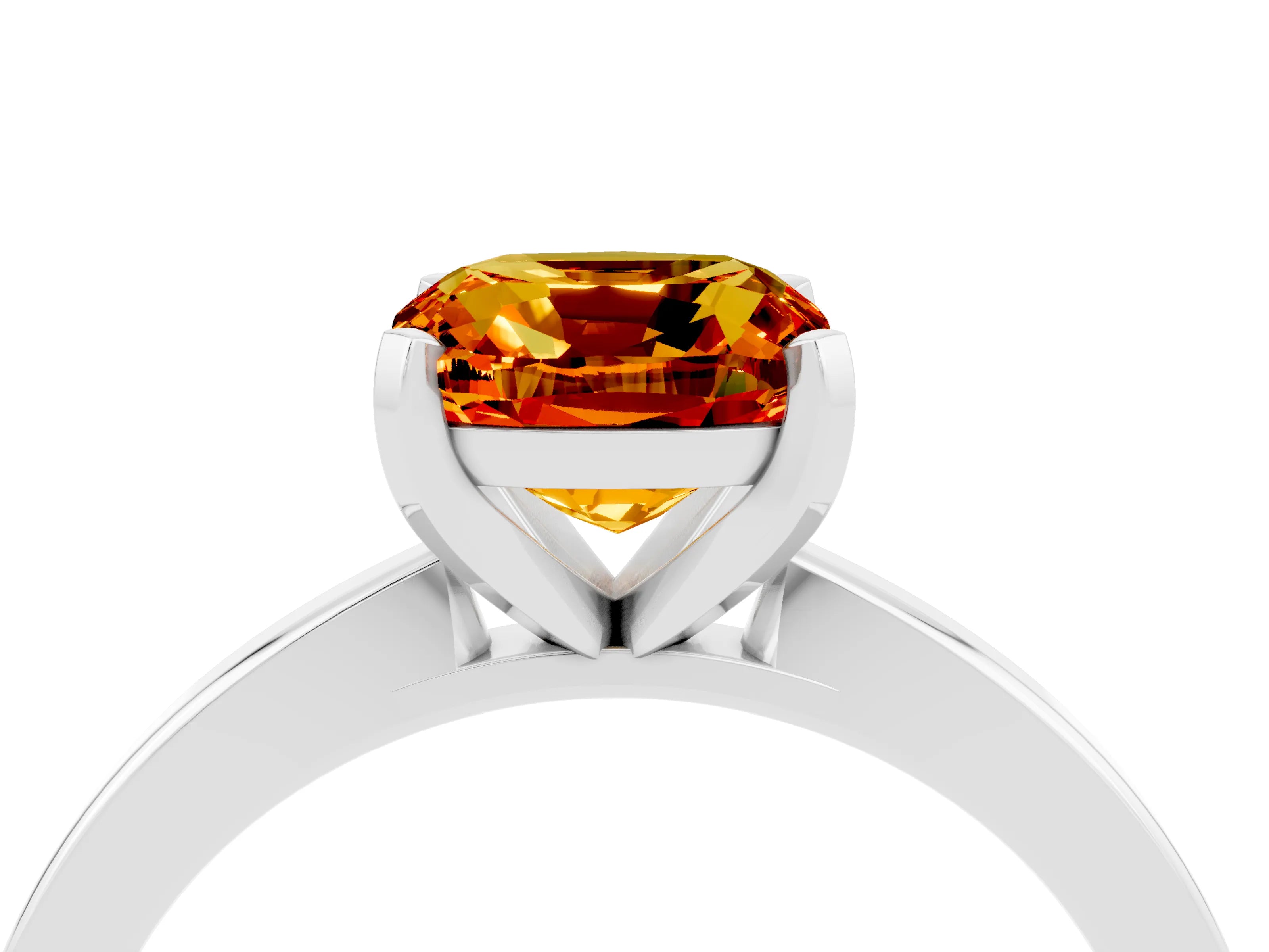 White gold Cushion Cut Citrine Solitaire Engagement Ring with Classic Band and Four-Prong Setting_28
