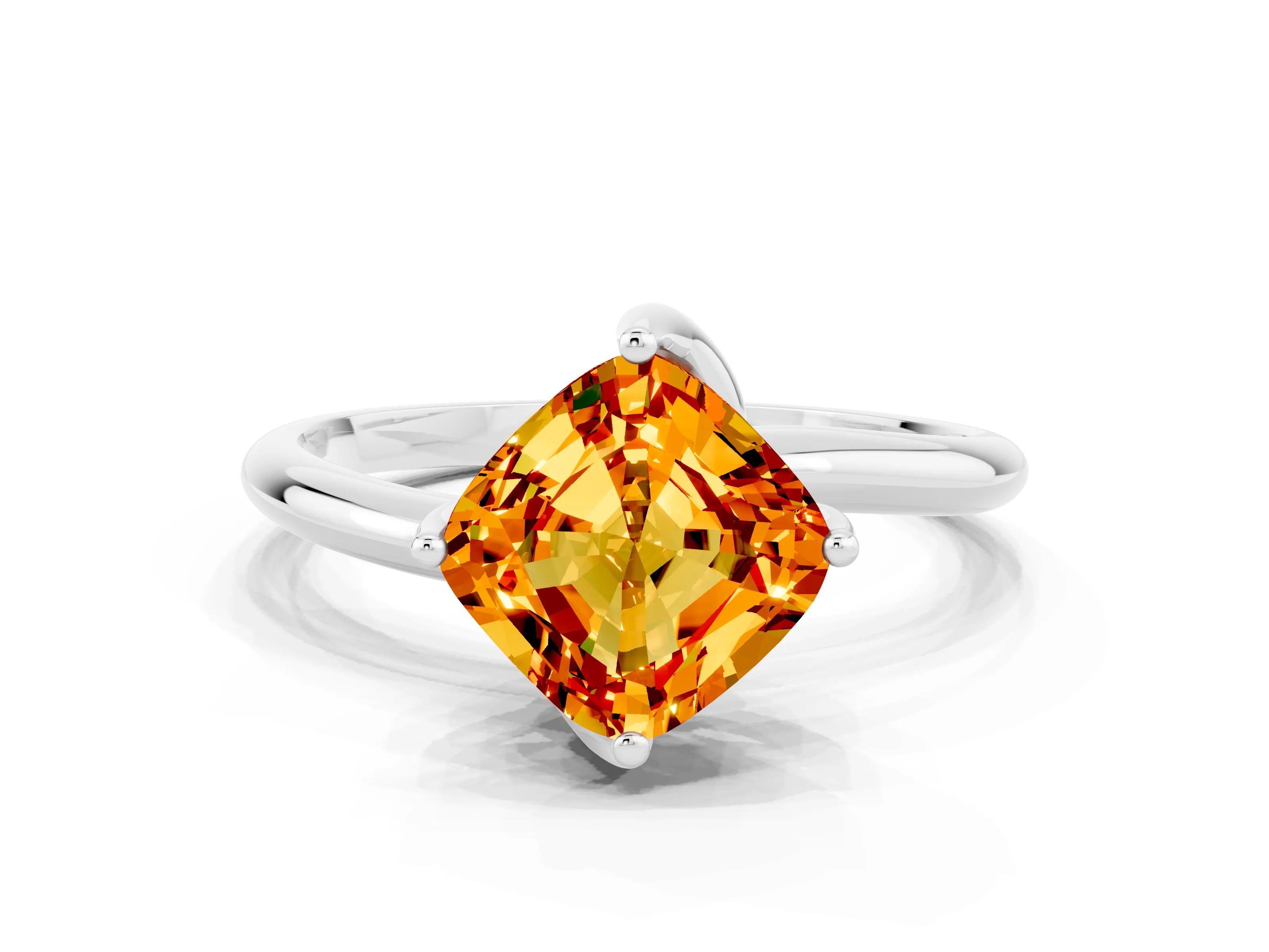 White gold Cushion Cut Citrine Solitaire Engagement Ring with Four-Prong Setting and Classic Band_12