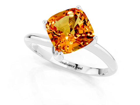 White gold Cushion Cut Citrine Solitaire Engagement Ring with Four-Prong Setting and Classic Band_13